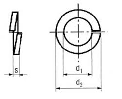 Spring lock washers, B = flat end, D 127 spr. steel M 6 hot-dipped