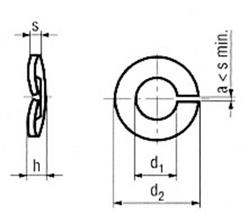  Spring lock washers, A = curved, D 128 spr. steel zinc plated